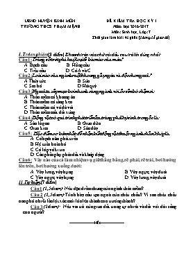 Đề kiểm tra học kì I Sinh học 7 - Năm học 2016-2017 - Trường THCS Phạm Mệnh